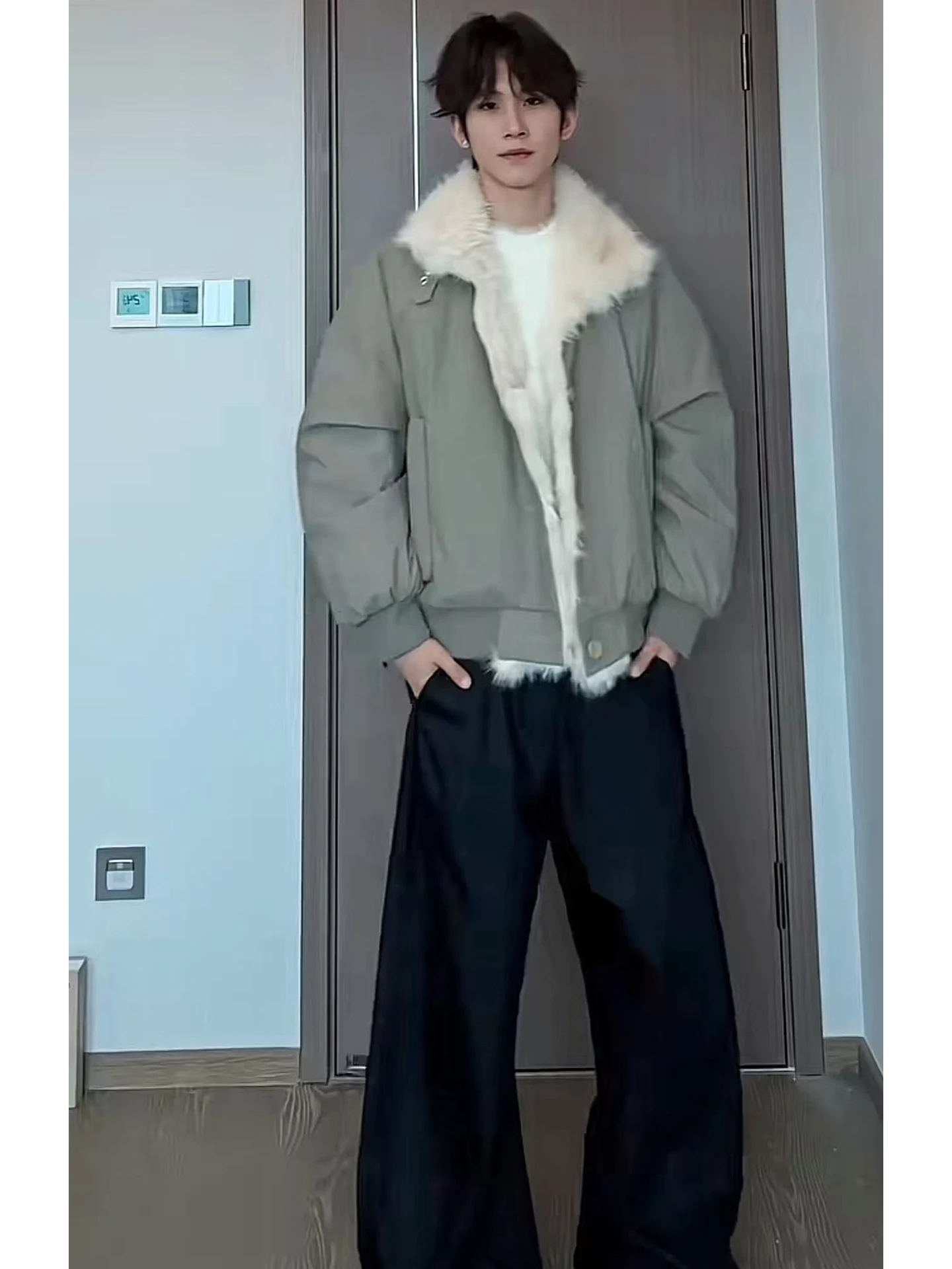 

Мужская хлопковая куртка Cleanfit: утепленное зимнее пальто с воротником из шерсти, приталенный крой, повседневный стиль, длинный рукав, молодежная мода