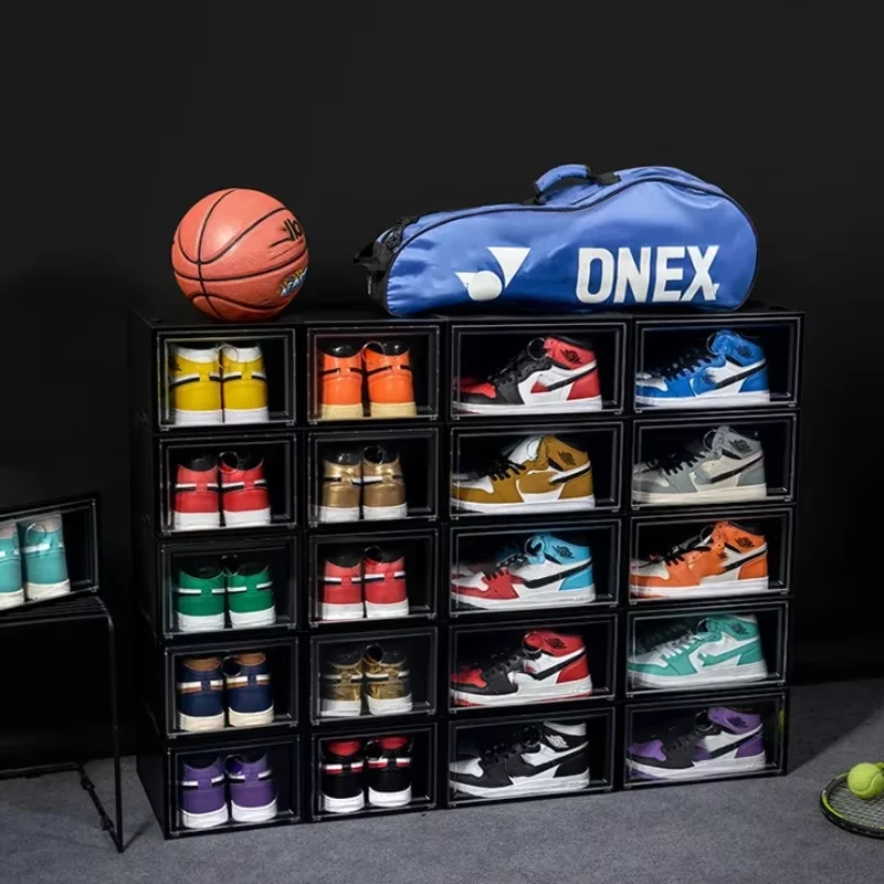 Transparent Shoe Storage Box Magnetic Foldable Sneaker Boxes High-Top Basketball Shoe Dust-Proof Oxidation-Proof Display Cabinet