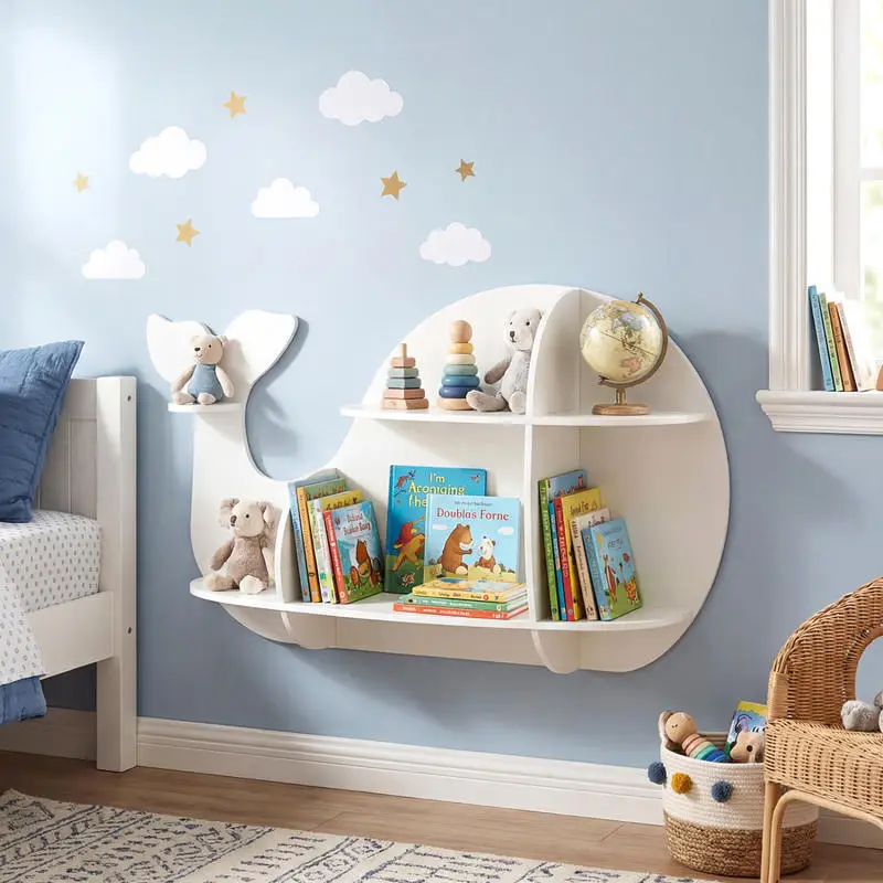 

2 Pieces Floating Dolphin Shelves Wall Mounted Storage Display Rack-White