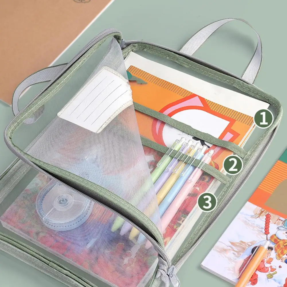 Transparent File Folders Transparent Nylon Document Bag with Zipper Portable Mesh File Organizer Pouch Capacity A4 Paper Holder