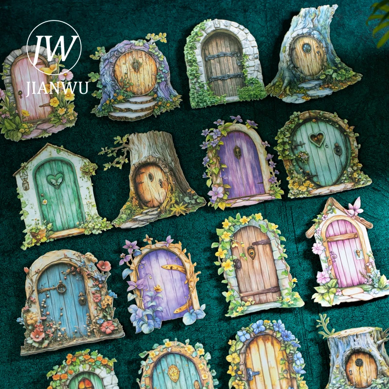 JIANWU Time Space Portal Series Vintage Flower Door Hollow Landscape Material Collage Sticker Creative DIY Journal Stationery