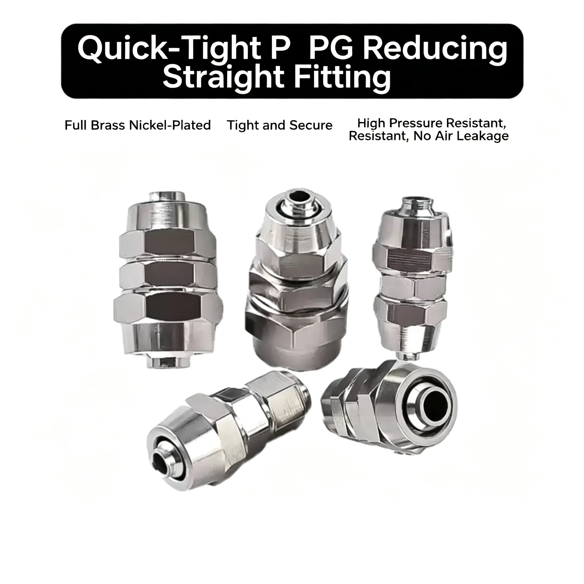 Quick Screw Pneumatic Fast Twist Fittings Straight Push into Air System Copper Nickel Plated Hose Connectors 6mm 8mm 10mm
