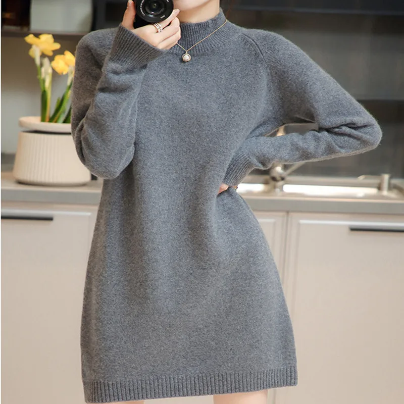 

Knee Length Pullovers Elegant Sweaters Jumpers Women Stylish Soft Casual Basic Mock-Neck High-Fashion Thermal Mock-Two-Pieces OL