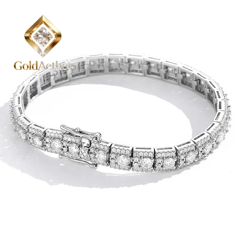 

GoldAether Luxury Solid Platinum PT950 Women's Deluxe Moissanite Diamond Bracelet Women's Full Diamond Bracelet