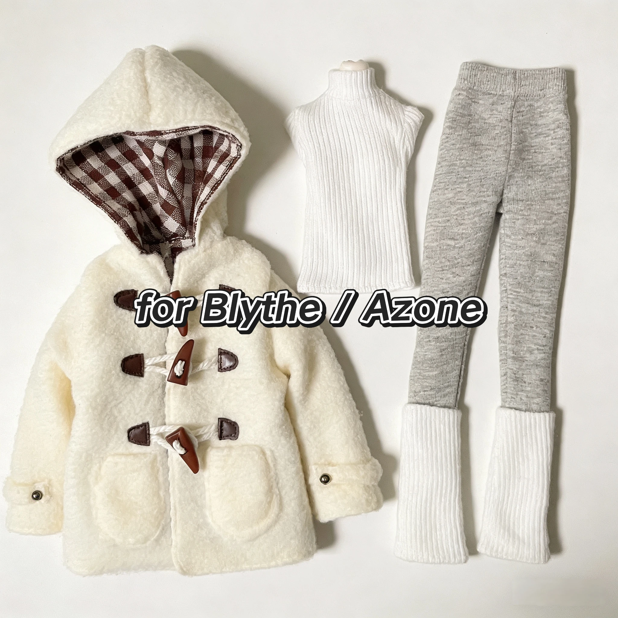 New Blythe Doll Clothe Polar Fleece Cow Horn Button Jacket,High Neck Undershirt,Leggings,Ribbed Leg Covers For Blyth ob24 Outfit