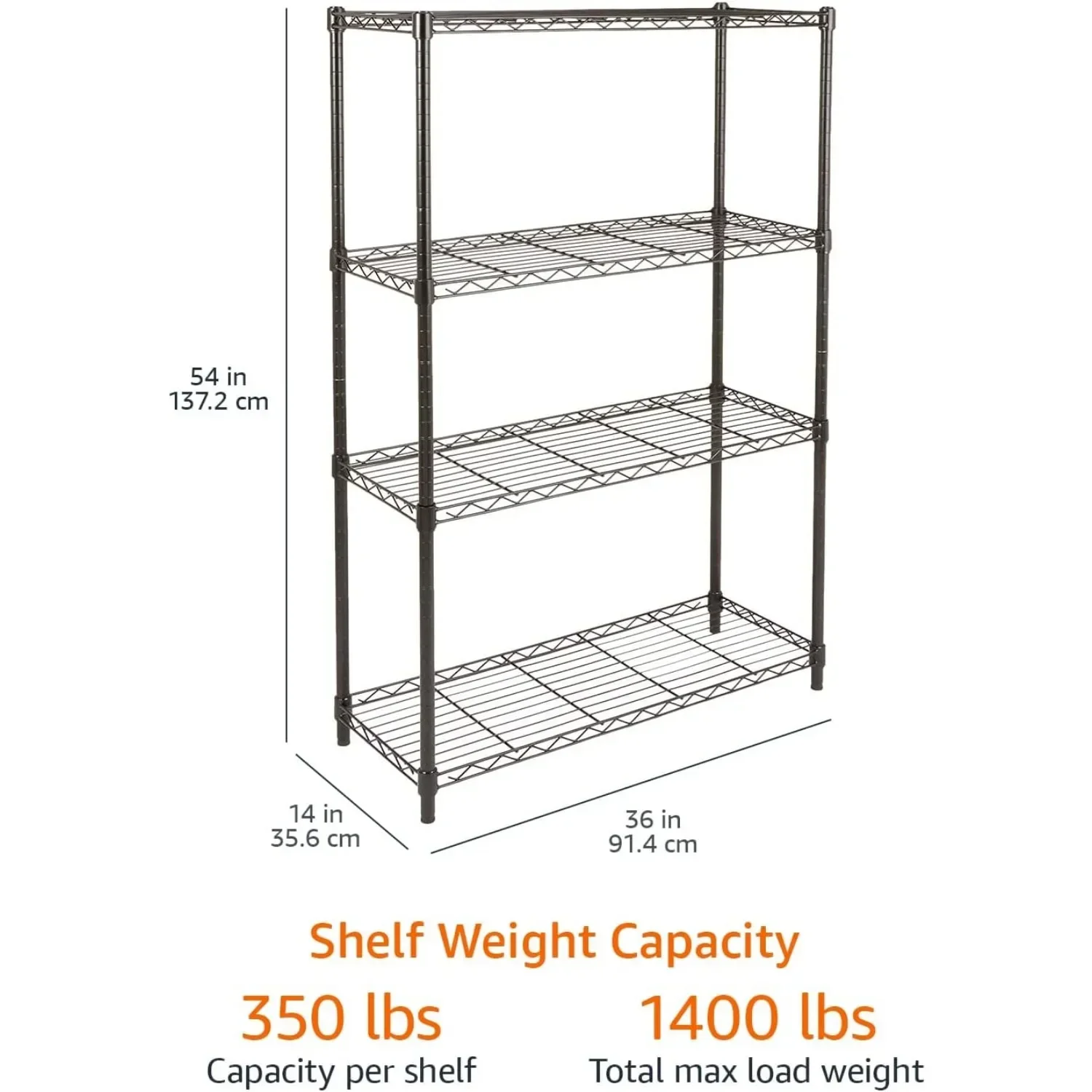 4-Shelf Adjustable, Heavy Duty Storage Shelving Unit, Steel Organizer Wire Rack, 36" L x 14" W x 54" H