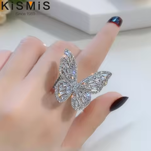 Fashion Butterfly Ring Silver Adjustable High-quality Copper Inlaid Zircon Statement Ring for Women Butterfly Jewelry