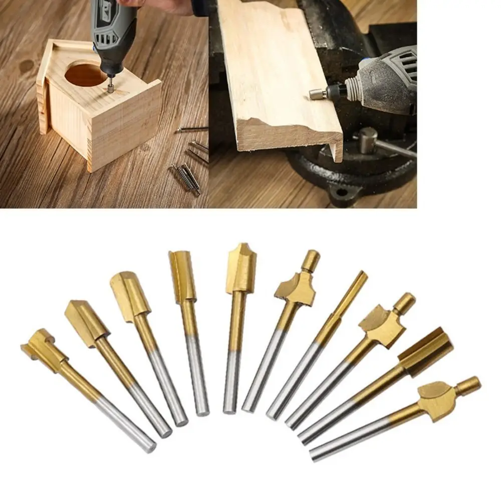 10Pcs Portable HSS Router Bits Rotary Tool Set DIY Wood Cutter Milling Professional 1/8" 3mm Shank Drill Bit for Dremel