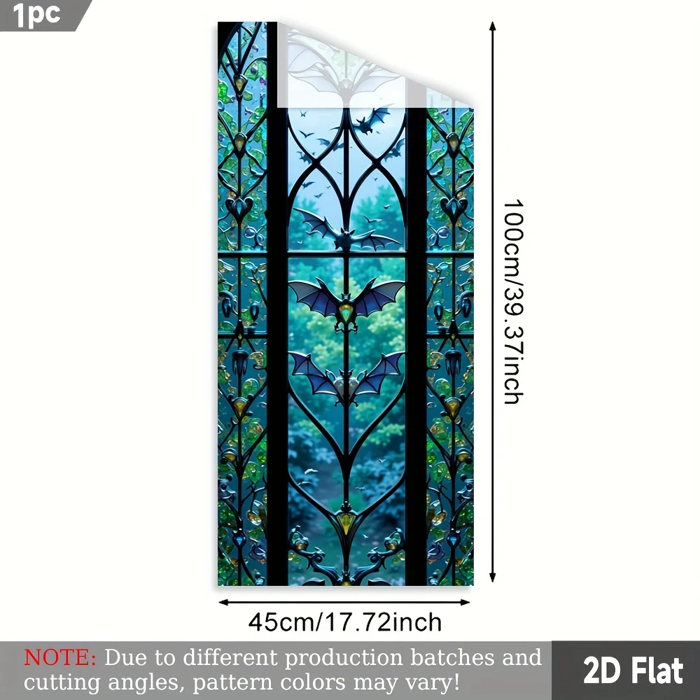 Forest Bat Window Film 2D Vintage Stained‑Glass Pattern Size 45x100cm
