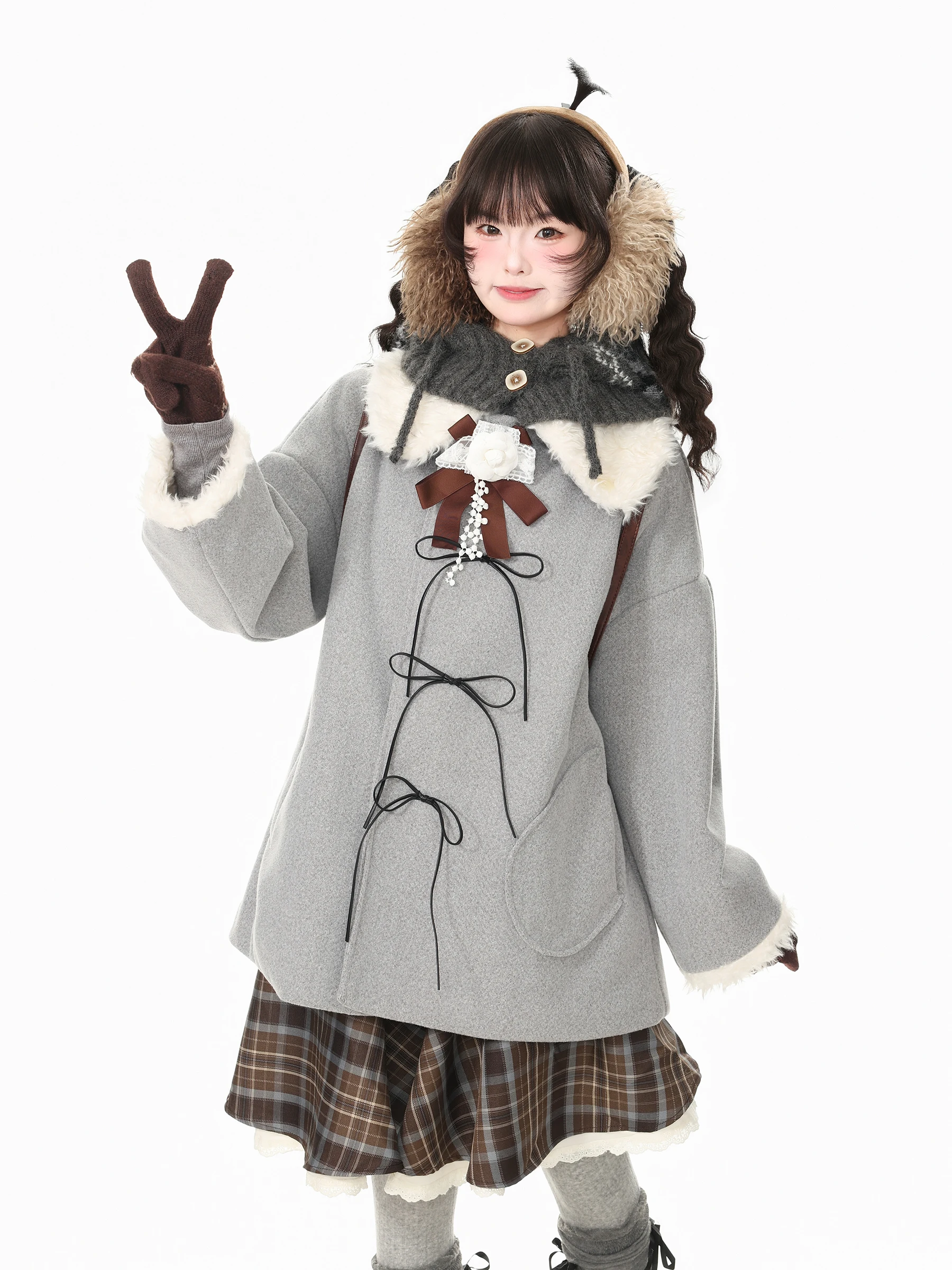 Blue Ghost Park Languid Park Sweet Sister Woolen Coat Half Skirt College Style Two-Piece Set Women's Autumn Collection