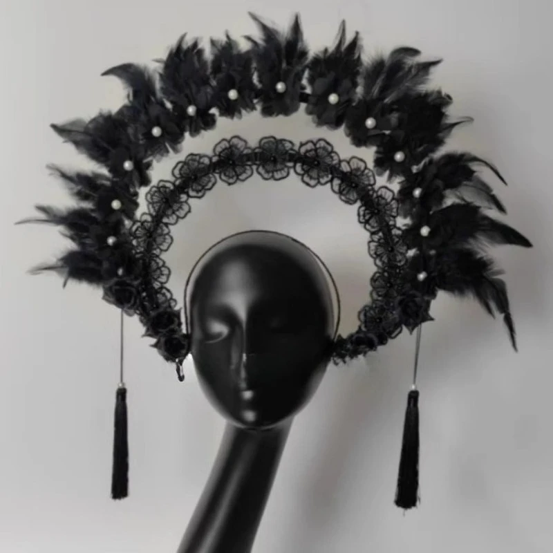 새로운 레이스 레이스 깃털 가장 무도회 의류 액세서리 모델 Catwalk 무대 공연 메이크업 스타일링 헤드 기어 여성