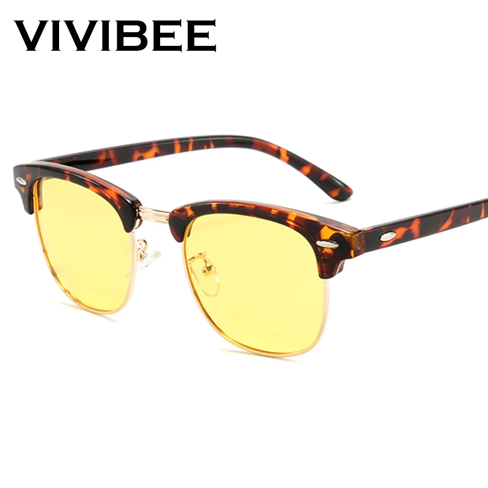 Classic Polarized Night Vision Driving Glasses Men Yellow Semi-Rimless Goggles Square 2024 Women UV400 Sunglasses