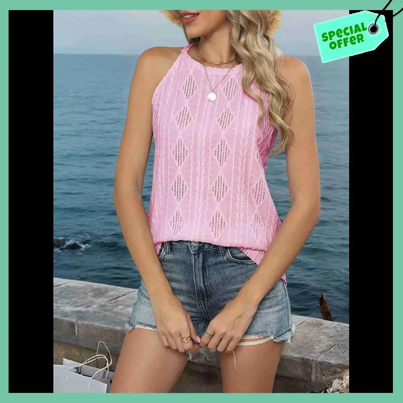 

Sturdy Tank Top For Women Loose Fit High Neck Sleeveless Halter Tops Casual Eyelet Summer Flowy Cami Shirts Blouse