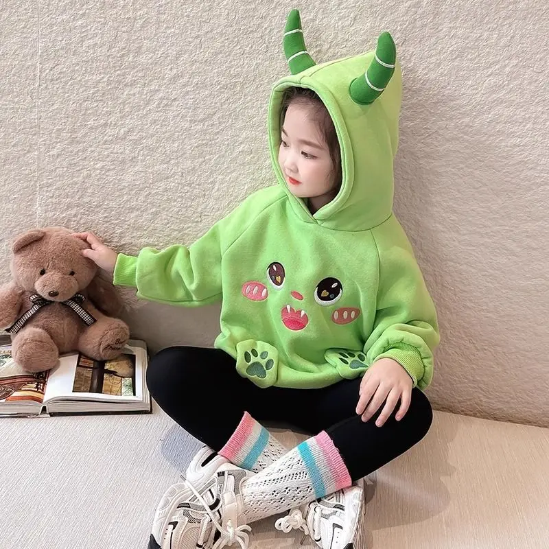 

Осень/зима, игривый толстовка с капюшоном на флисовой подкладке «Маленький дьявол» для маленьких девочек и детей — стильный модный топ