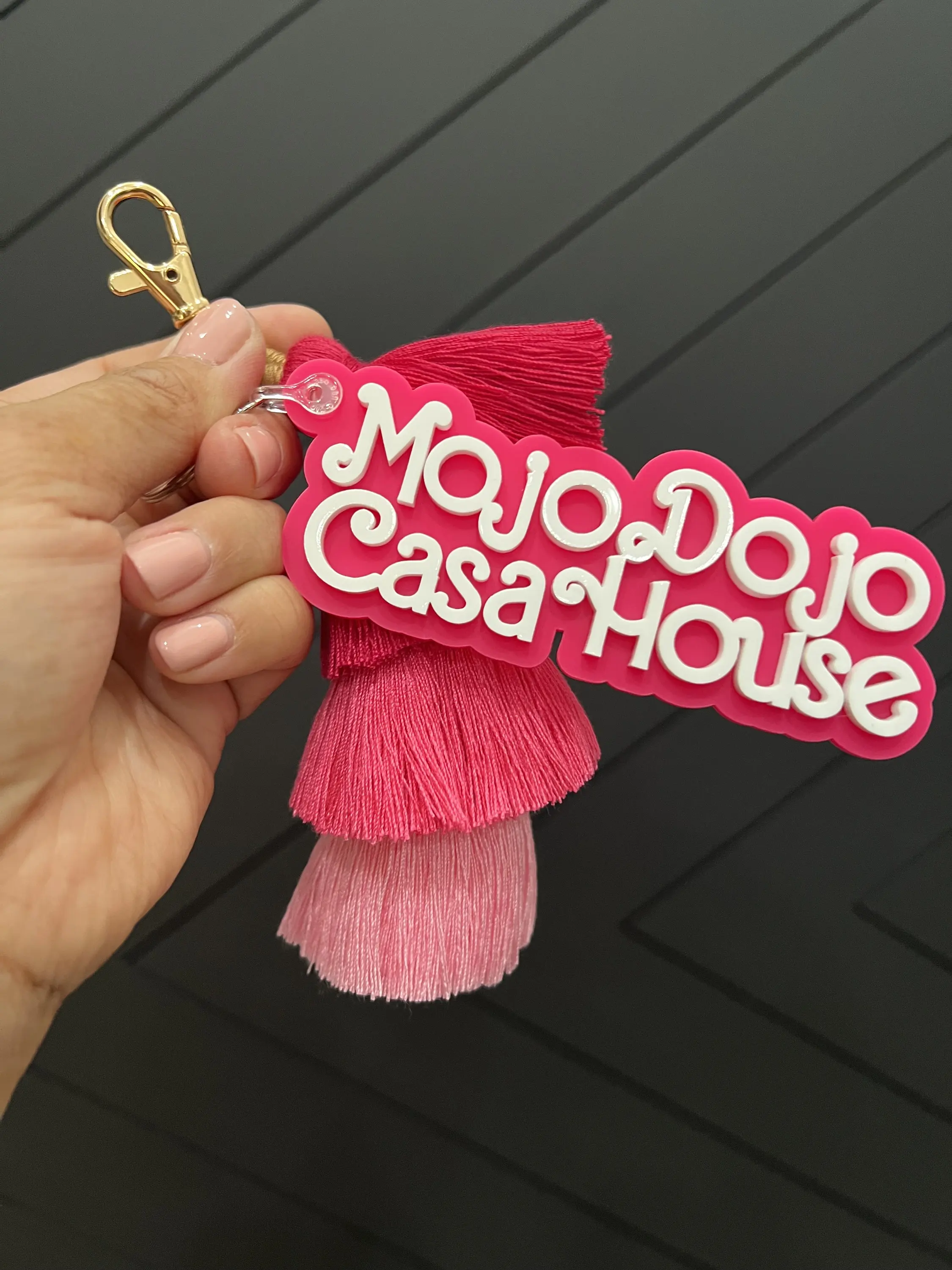 Personalized Custom Text Name Keychain Double Layer Acrylic Bag Charm With Tassel Custom Cursive Script Key Ring Backpack Pendan