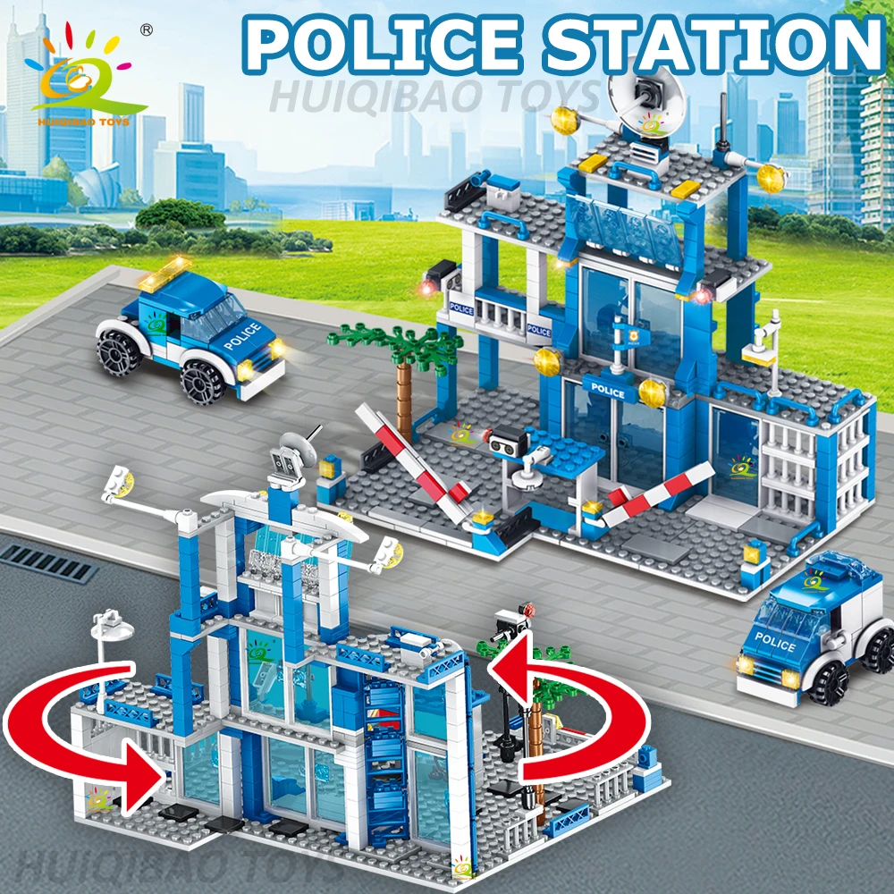 HUIQIBAO Città Polizia Stazione di Fuoco Building Blocks Set Ragazzi Fai da Te Auto Fuoco Fuoco Figure Mattoni Giocattoli Educativi per I Bambini Regalo