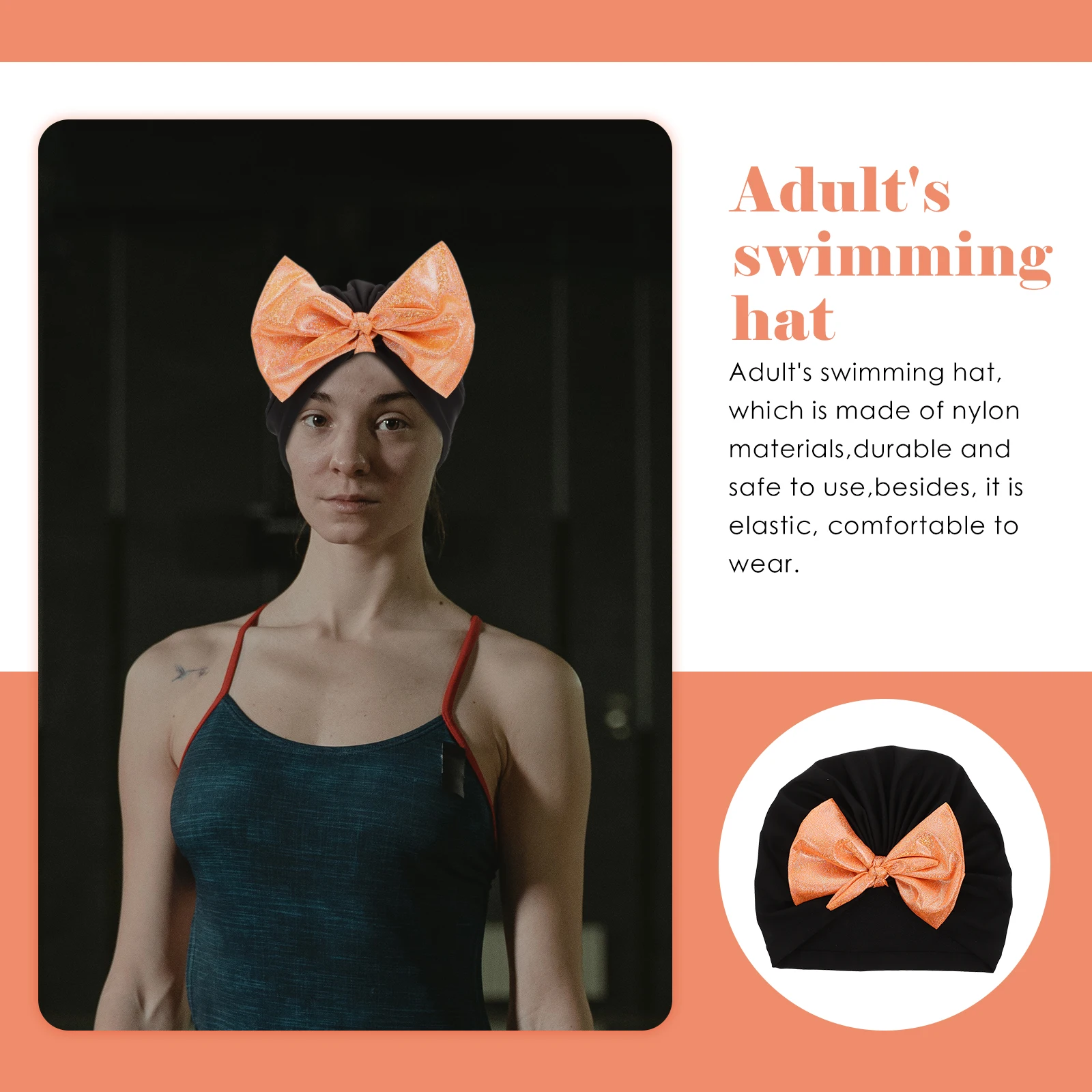 

Adult Swimming Cap Long-haired Water Caps for Women Decorate Hats Orange Bathing Decorated Baby