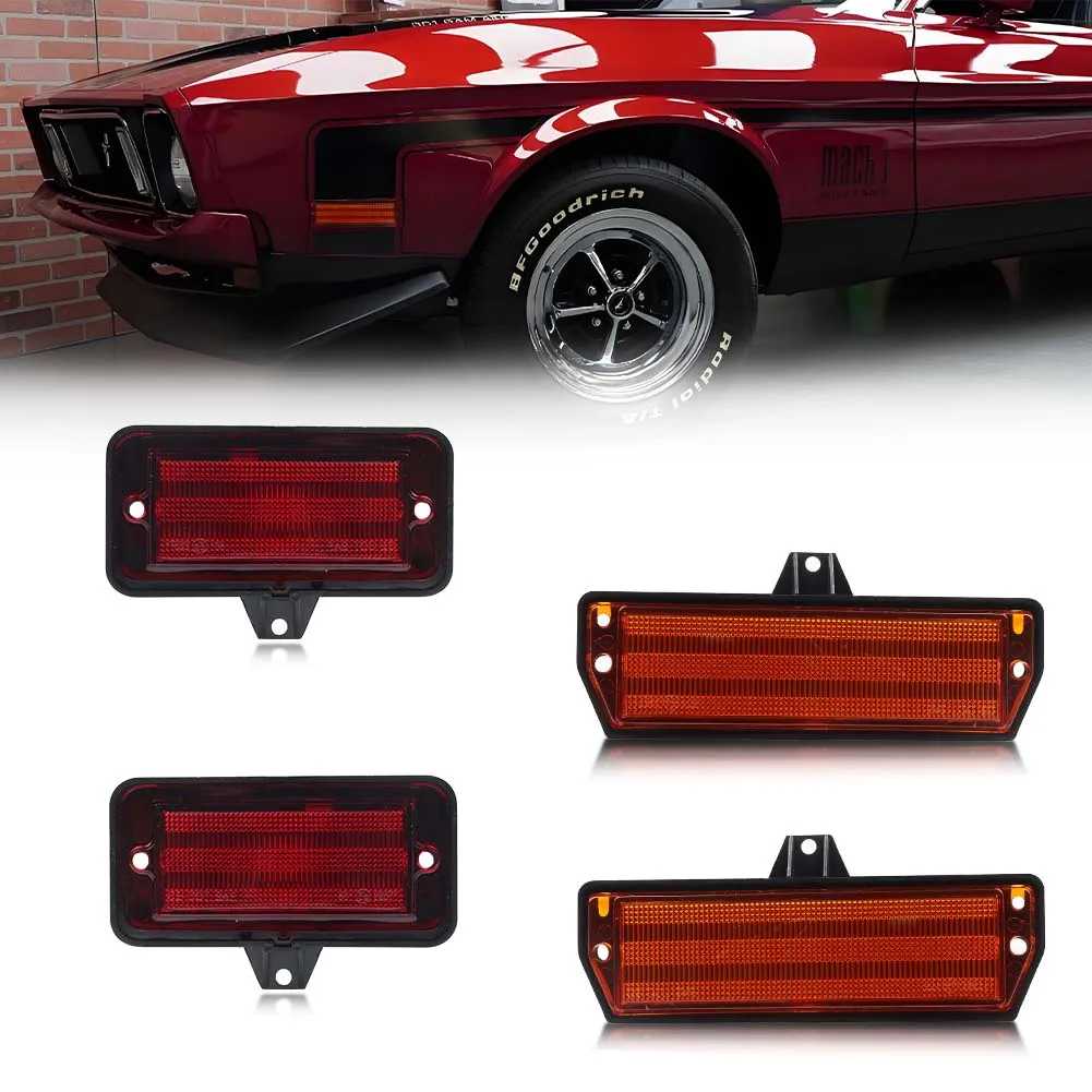 

Front & Rear Corner Side Marker Light Turn Signal Light Reflector Fender Light Cover For 1971 1972 1973 Ford Mustang No Bulb