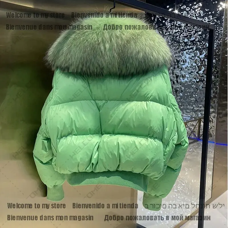 Winte-abrigo de plumón de pato para mujer, Parka verde de lujo con Cuello de piel grande, gruesa y cálida, chaqueta acolchada holgada para la nieve,