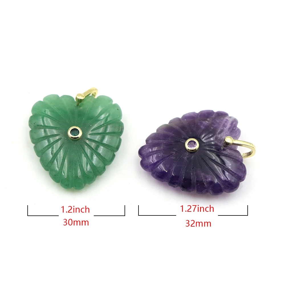 Natural Healing Crystal Carved Flower Heart Stone Pendants For Women Amethyst Rose Quartz Inlay Zircon Jewelry Making Accessorie
