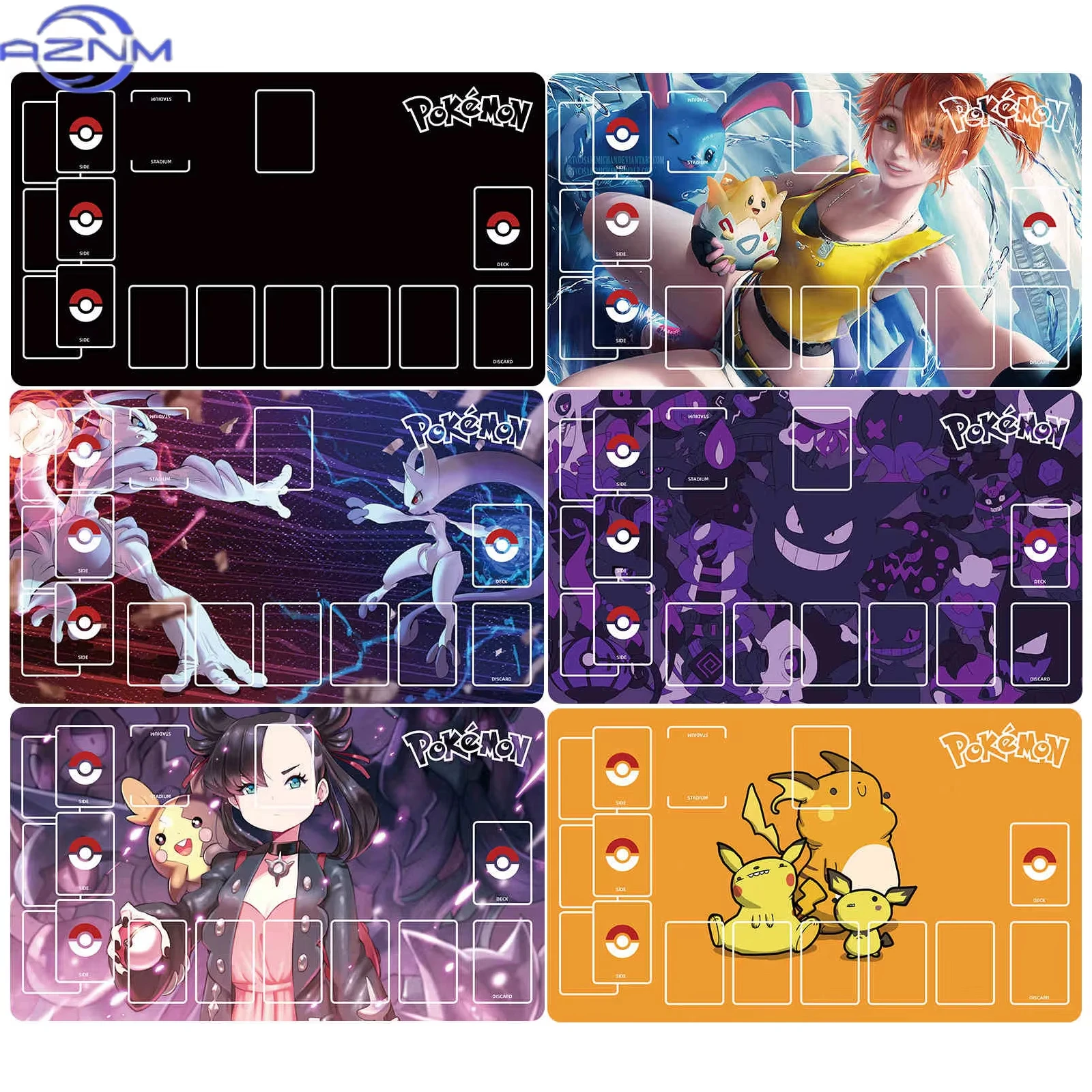 Pokemon Multi-Style TCG Playmat Assorted Anime Character & Monster Art With Battle Zones Non Slip Rubber Card Mat