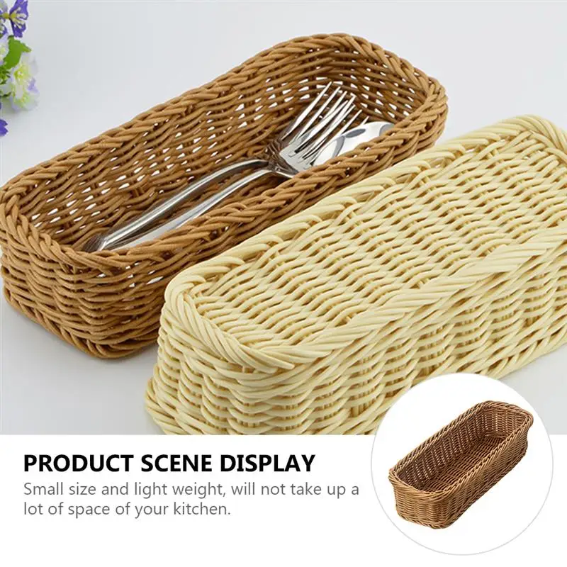 Plastic Rattan Woven Basket Tableware Storage Box Chopsticks Storage Basket Tabletop Fruit Vegetables Display Rattan Basket