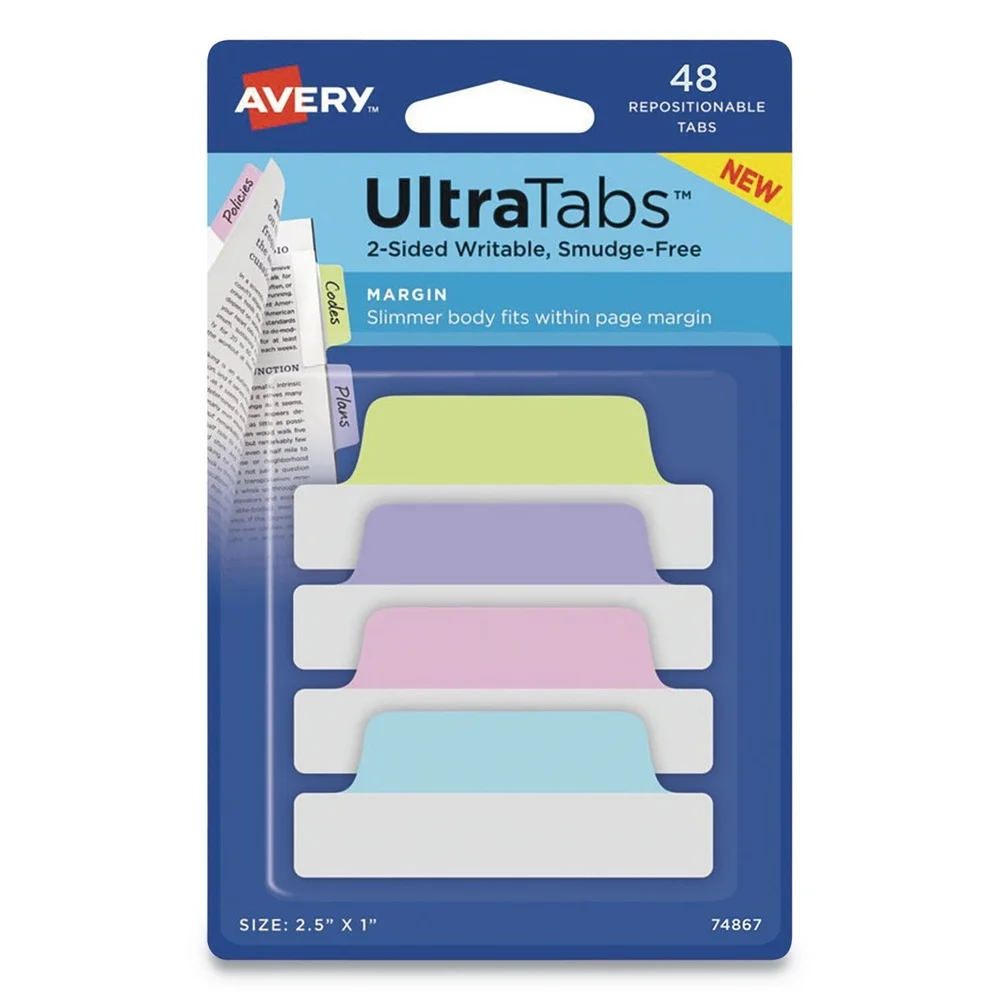 48 Assorted Pastel Margin Tabs Writable Durable Page Flags Repositionable Sticky Indexing Document Markers School Office Use