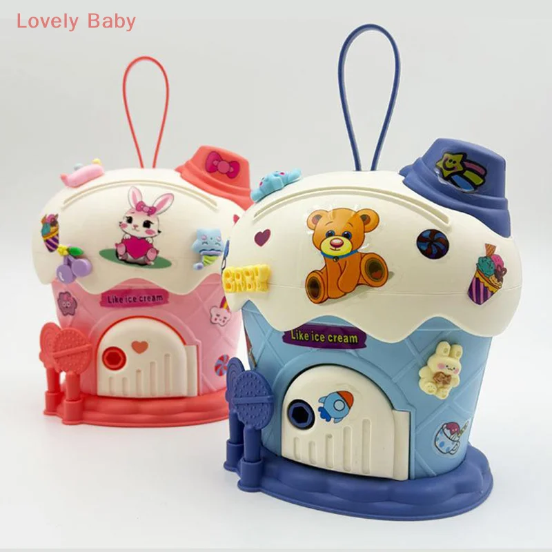 【BBS】1セット アイスクリーム小屋貯金箱 大容量 子供用貯金箱 おもちゃ 漫画 DIYステッカー付き 貯金箱 鍵付き 子供用ギフト