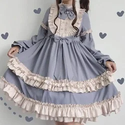 MAGOGO Sweet Vintage Lolita Dress Women Long Sleeve Costume Kawaii Loose New Cute Bow Japanese Style Dress For Girls INS Hot