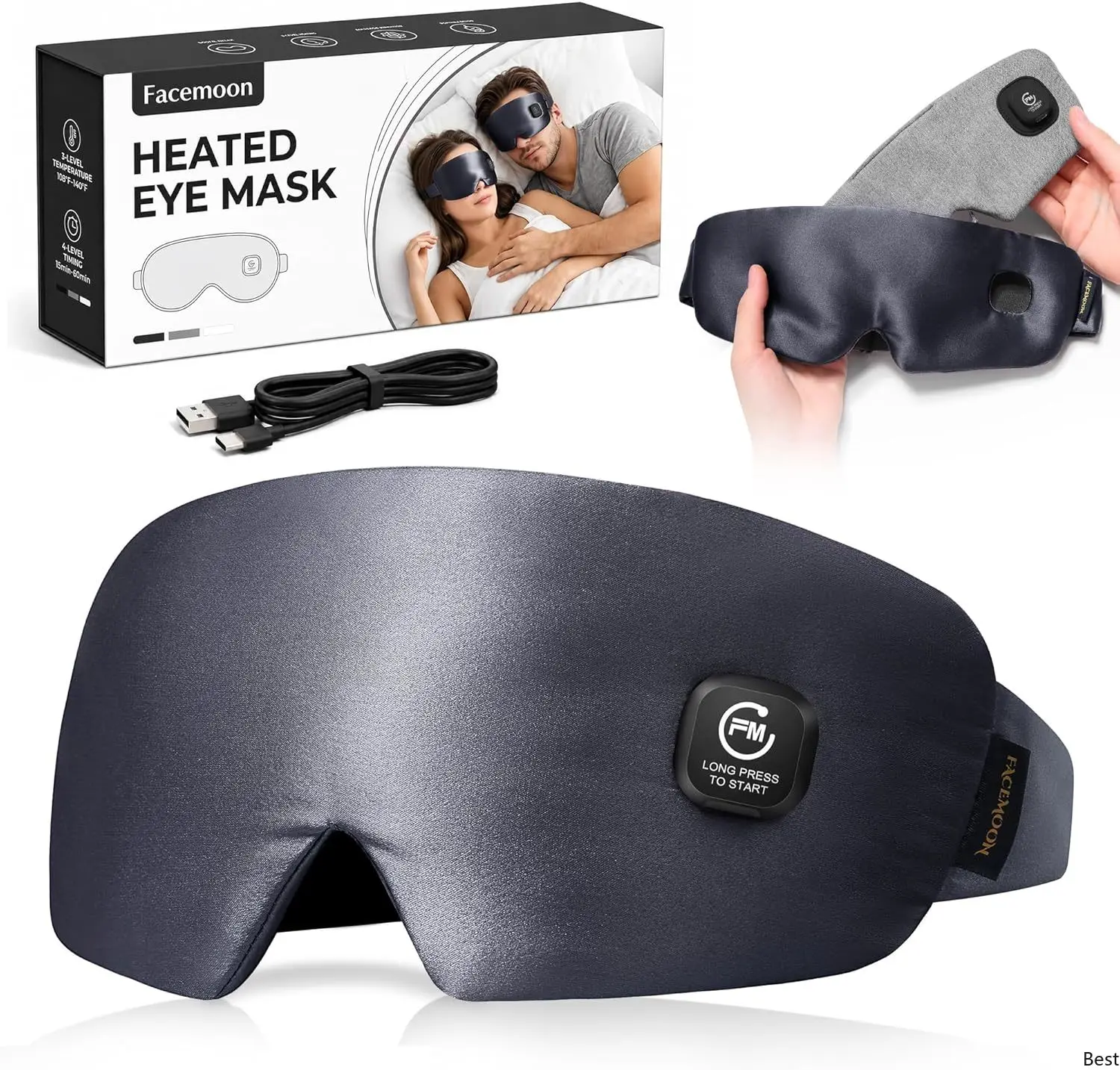 

Heated Eye Mask for Dry Eyes - Silk Cordless Moist Warm Eye Compress, FSA Eligible, Rechargeable & Washable, Relief for Stye, Tired Eyes, Puffiness (Gray)