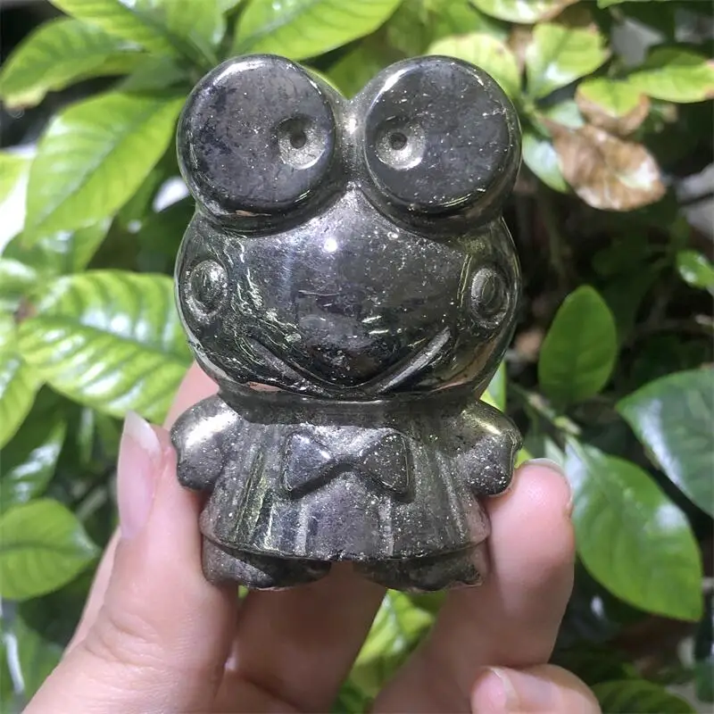 

Natural Pyrite Cartoon Frog Carving Fashion Home Decoration Healing Crystal Powerful Energy Wicca Decor Gift 1PCS