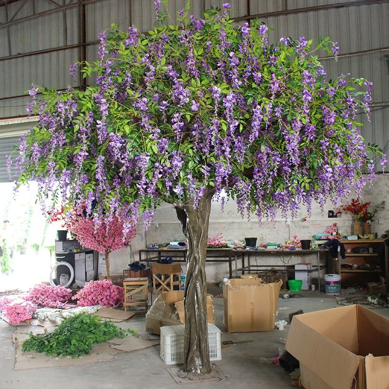 

Simulation wisteria flower tree wedding landscaping purple bean flower rattan tree fiberglass fake tree simulation flower