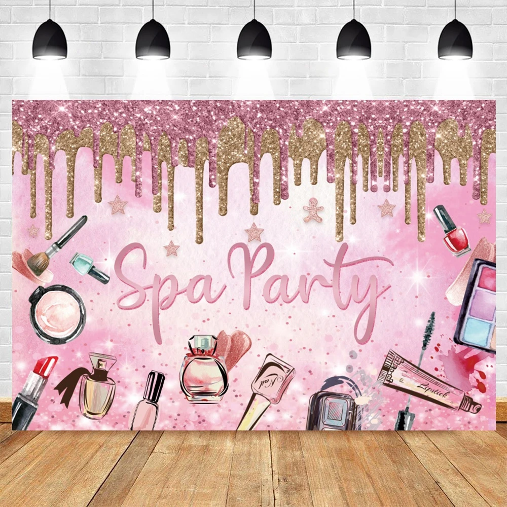 Spa Party Backdrop for Photography Pink Glitter Tassel Girl Birthday Decor Make-Up Party Photographic Background Photo Studio