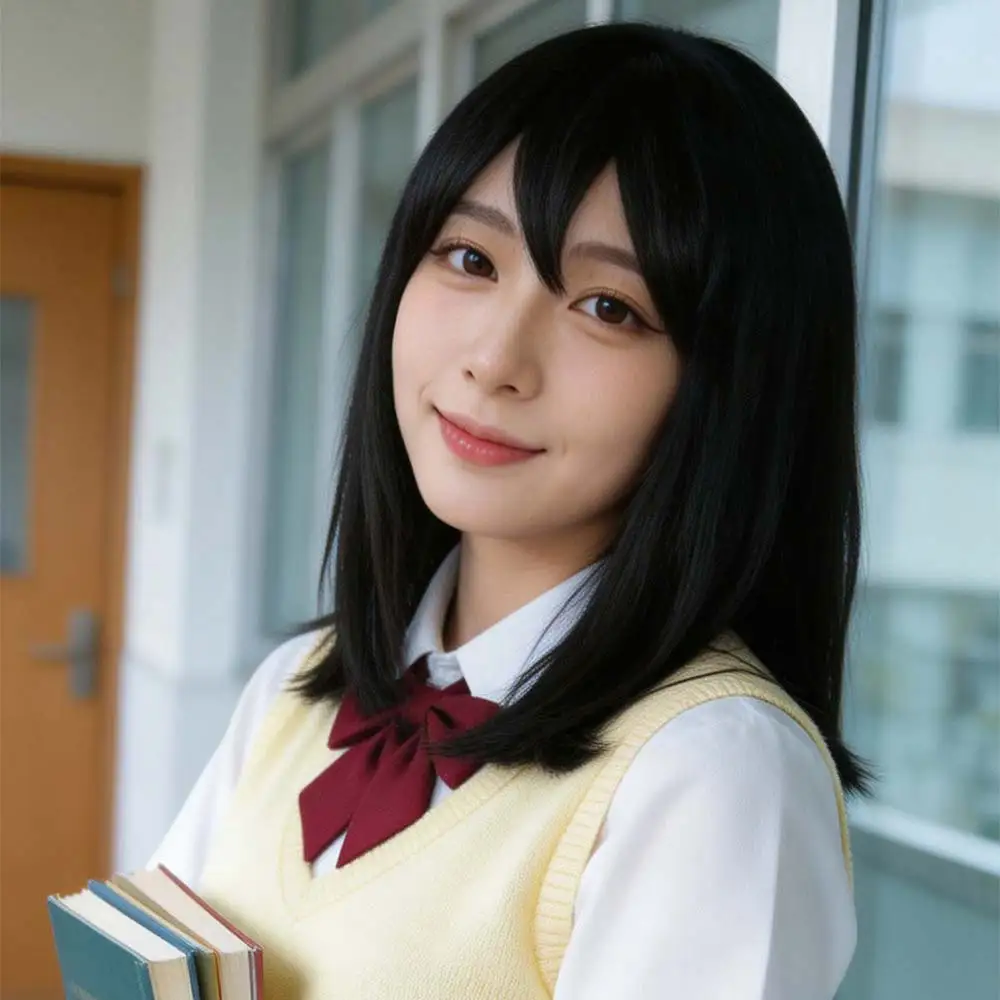 Shimizu Kiyoko Haikyuu Anime Cosplay Wig 45cm Black Short Synthetic Heat Resistant Wig Free Wig Cap For Halloween Role Play