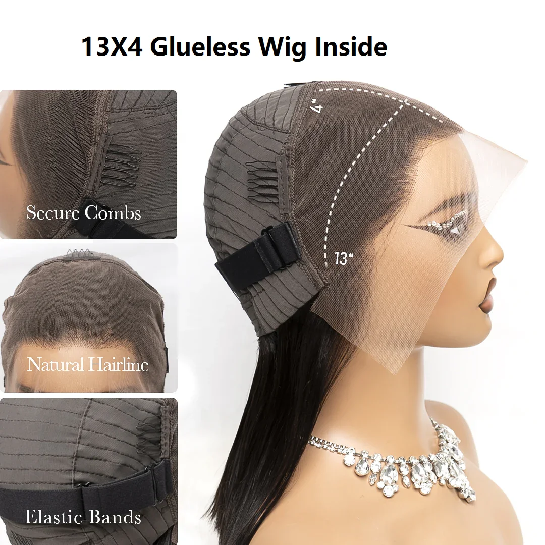 HDストレート ウェアアンドゴー グルーレスウィッグ 人毛 生え際処理済み カット済み 13x4 レースフロントウィッグ 女性用 ストレート人毛 グルーレス