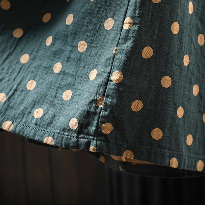 100% 면 여성 캐주얼 스커트 신상품 2025 가을 심플 스타일 빈티지 도트 무늬 여성 하이웨이스트 A라인 스커트 T766