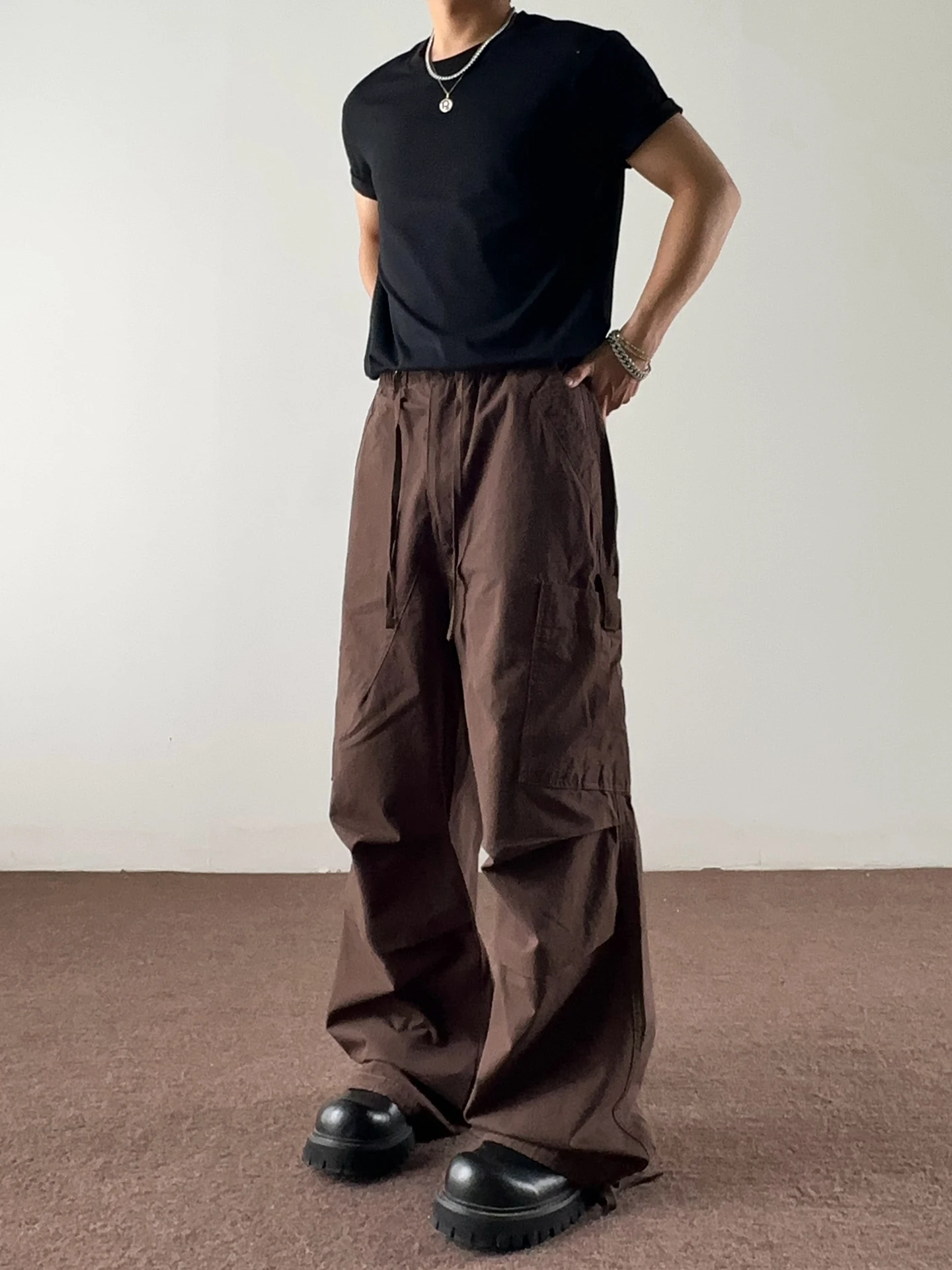 

Винтажные коричневые широкие рабочие брюки Multi ket Функциональные свободные повседневные брюки Молодежные американские повседневные прямые брюки