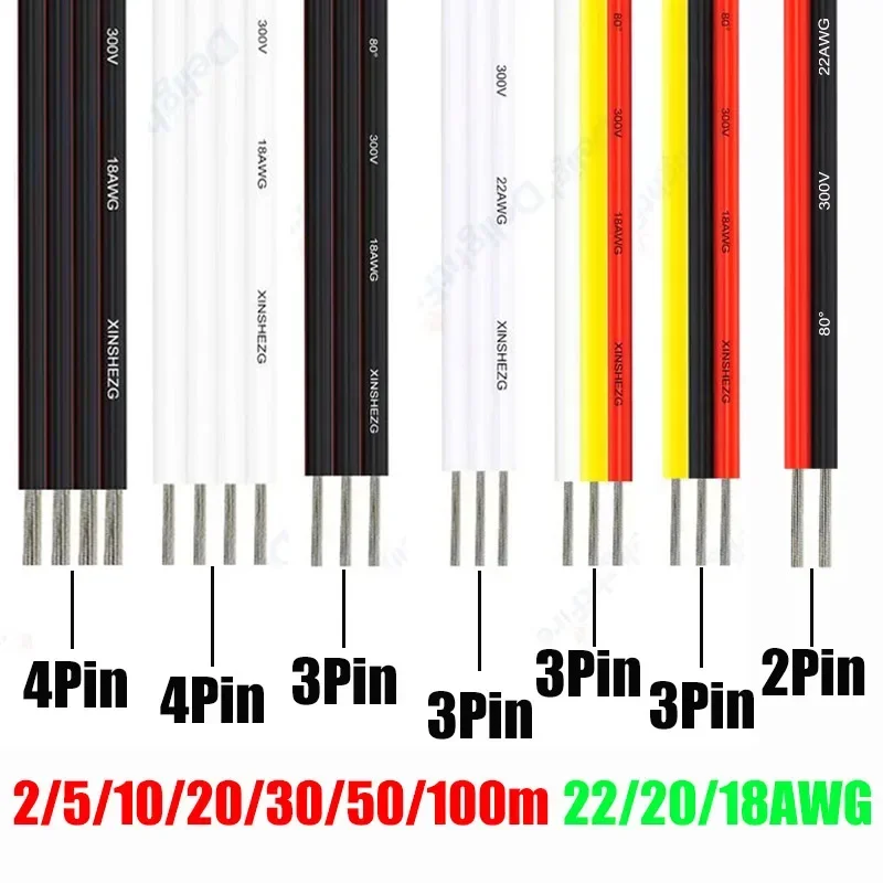 

2 3 4 5 6 Pin 12V Electrical Wire Tinned Copper 18 20 22 AWG Insulated PVC Extension LED Strip Cables Red Black Wire For Auto