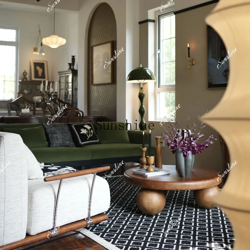 

French art round coffee table medieval silent wind solid wood round table small apartment living room sofa creativity FT