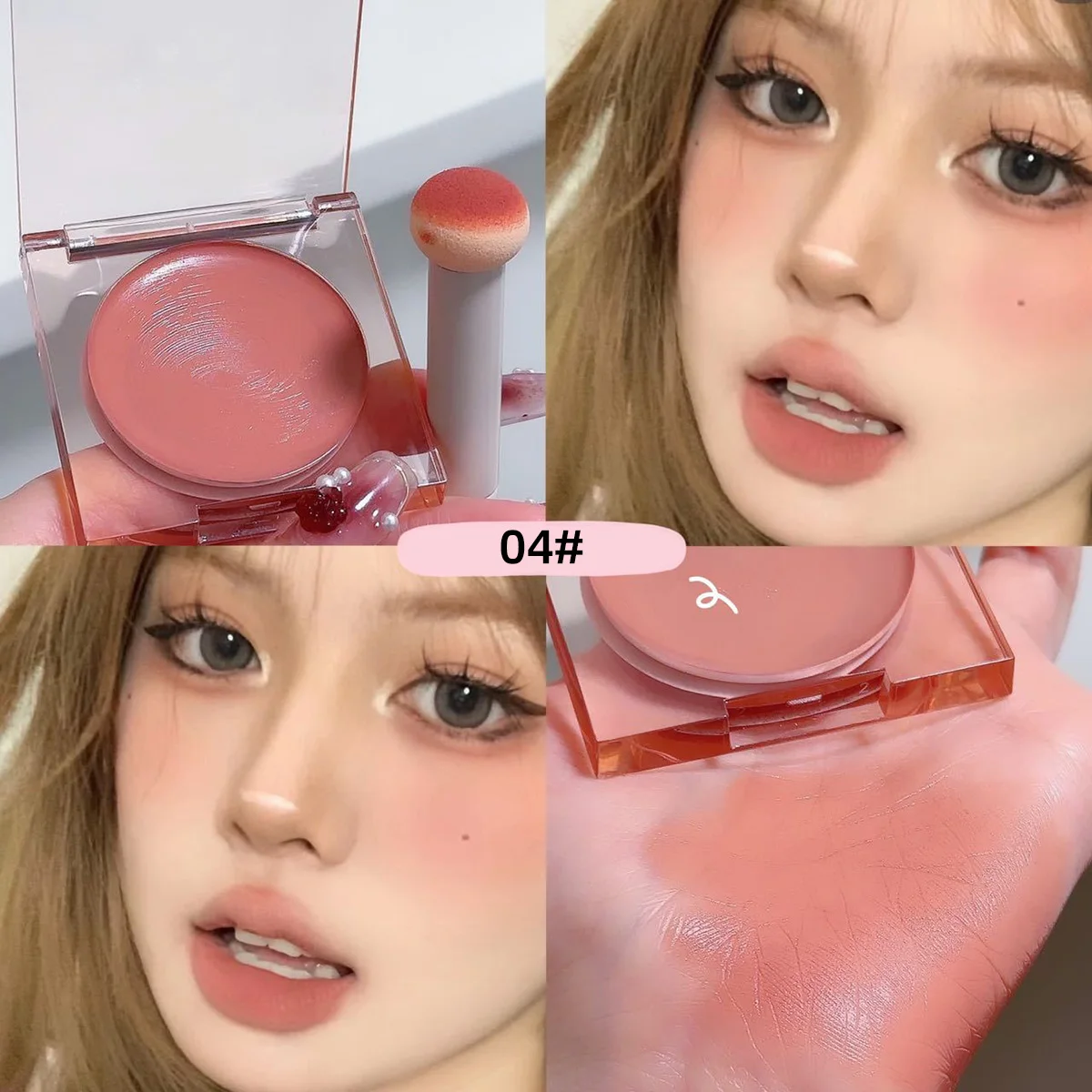 Blush brilhante do pó facial para a composição, 4 cores, cosméticos naturais