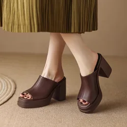 Women's Slippers Summer New High Heels Thick Bottom Round Head Open Toe Simple Sandals Casual Comfort Increase Root Slippers