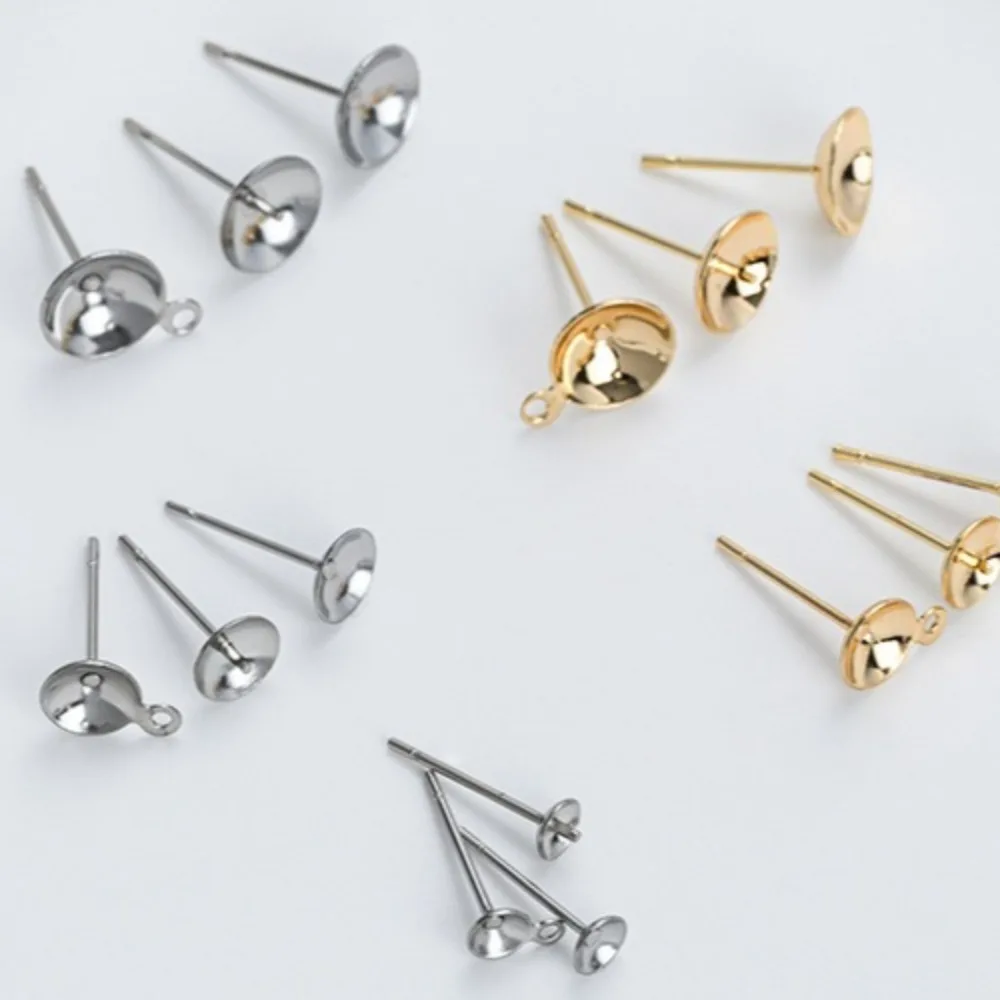 

Titanium Steel Half-hole Bead Holder Earrings Empty Cup Hanging Ring Earrings Imitation Allergy DIY Pearl Ear Jewelry Material