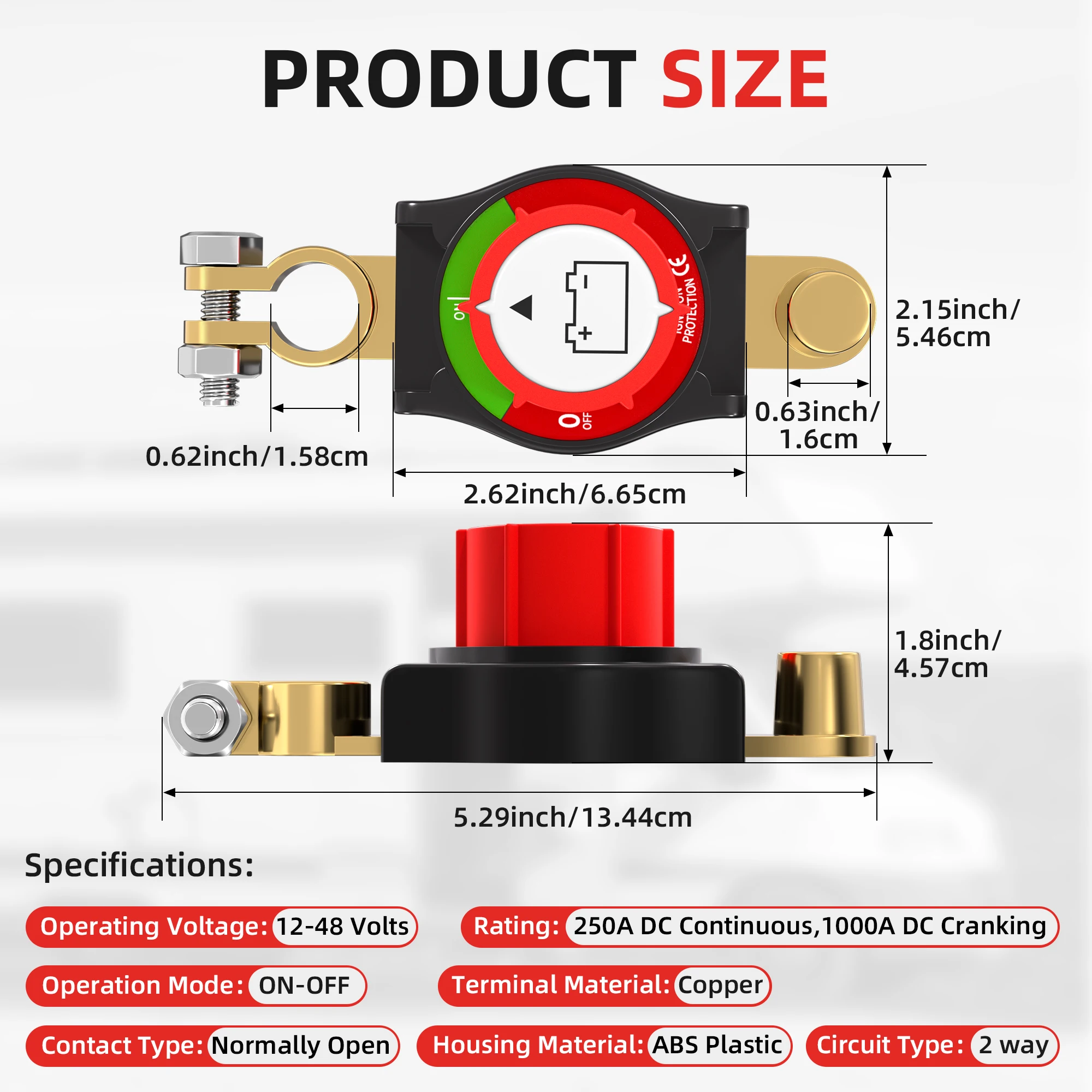 Top Post Battery Disconnect Switch 12V-48V Battery Kill Switch Negative On/Off Battery Switch for Cars Vehicles RVs and Boats