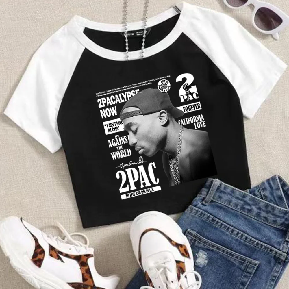 Tupac Shakur 2pacalypse Crop Tops T-shirt Tupac Shakur Fan Gift Women Girls Short Crop Tops