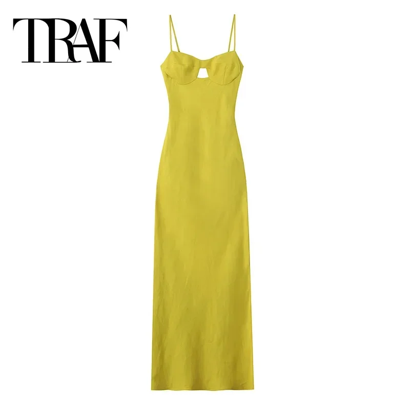 TRAF Woman Midi Sleeveless Backless Corset Dress 2024 Women Summer Sexy Party Dresses Cut Out Slip Long Dress Evening Dresses