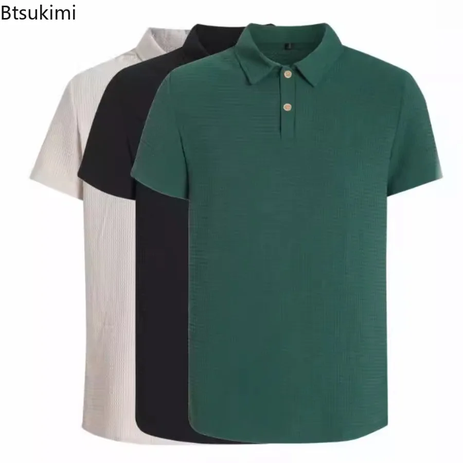 

Solid Slim Premium Polo Shirt Men's Fashion Casual Button-up Collar Short Sleeve Shirt Tops High Quality Breathable T-shirt Male