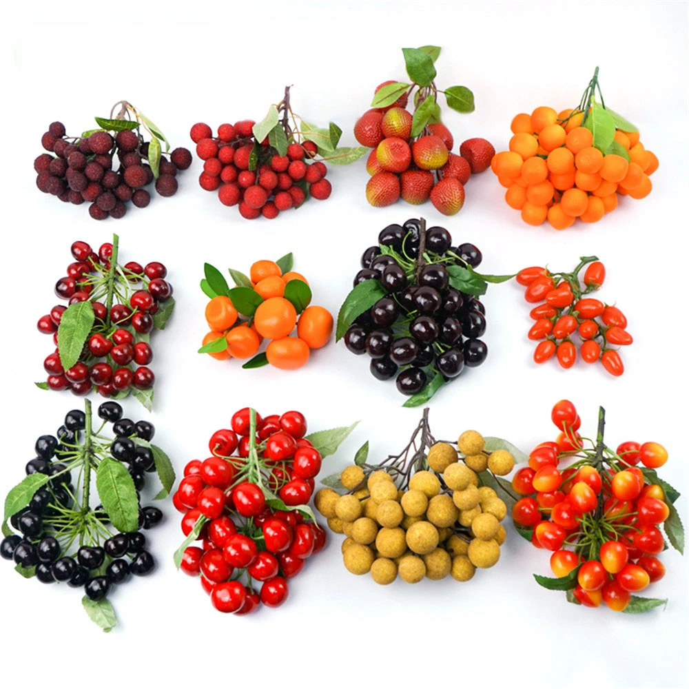 

loquat blueberry orange tangerine cherry waxberry tomatoes litchi Longan Grape artificial Simulation fake fruit bunches