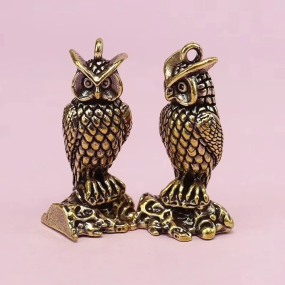 Owl Figurine Solid Brass Copper Craft Gold Plated Metal Christmas Animal Theme Wisdom Symbol Gift Engraving Home Decor