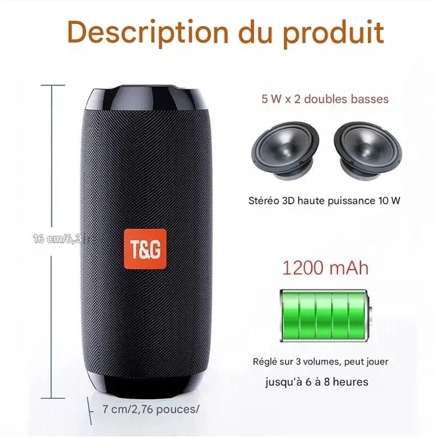 Portable Bluetooth speaker TG117,  with subwoofer, supports memory card, USB music player, suitable for outdoor, home, and gift view 5