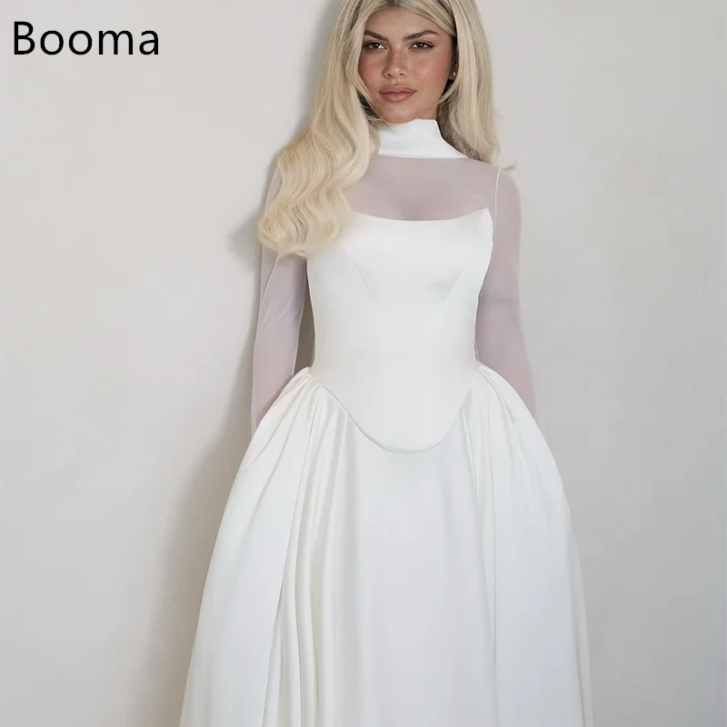 

Booma A-Line Sexy Satin Pleat Simple Elegant Wedding Dresses O-Neck Floor-Length Brides Gown Custom Made 2025
